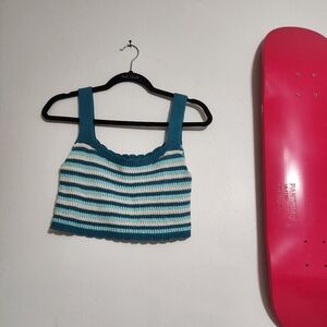 Striped Blue and White Crochet Crop Top